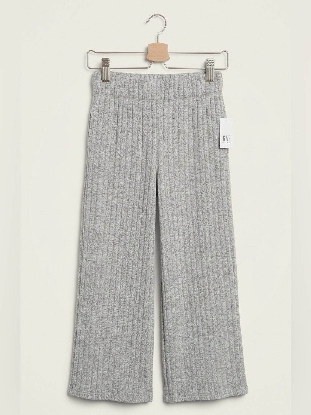 NWT GAP Kids Girls Light Heather Gray Ribbed Wide-Leg Pants - soft - size 6-7